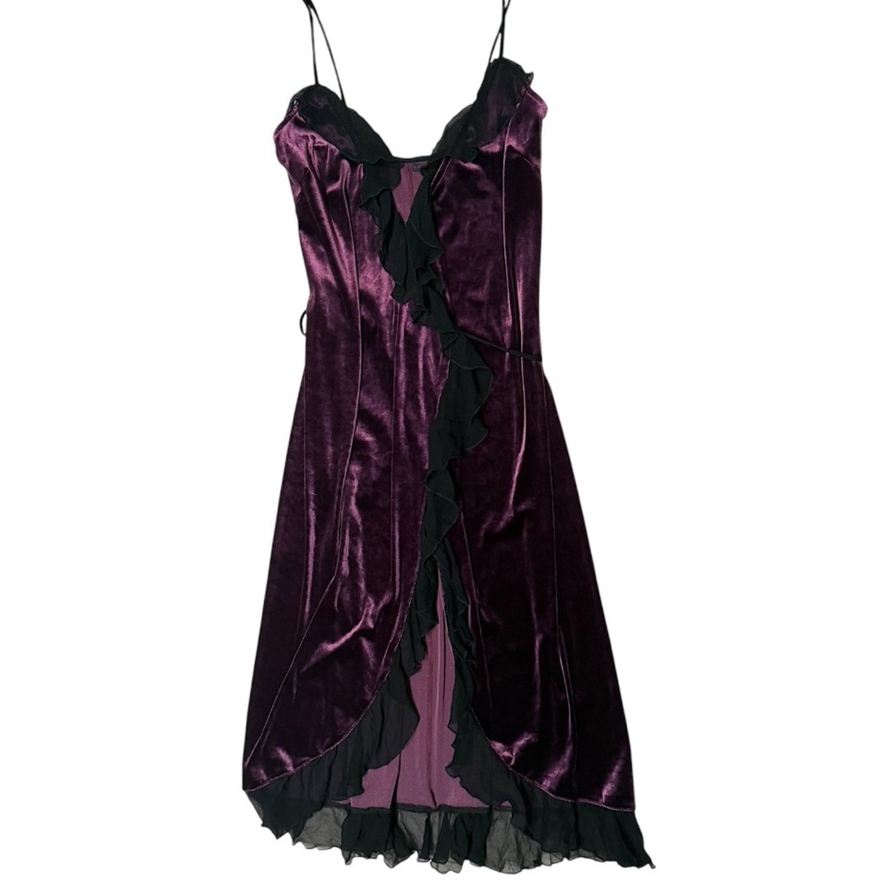 Bisou Bisou Velvet Wrap Midi Dress Size XS Black Purple